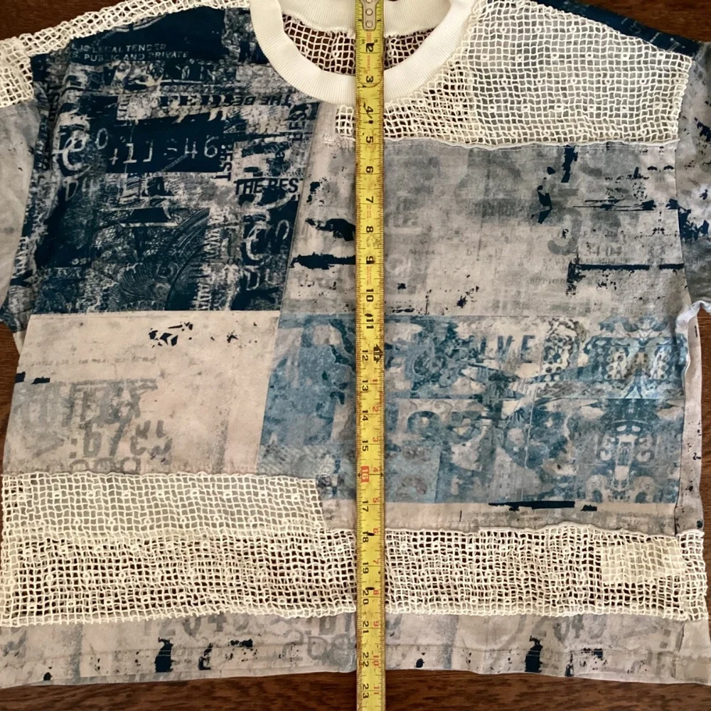 Anthropologie Pilcro Mixed Media Torn Lace Tee Blouse Short Sleeve Top Boho - Picture 11 of 12